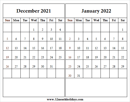 Pick Calendar Dec 2021 January 2022