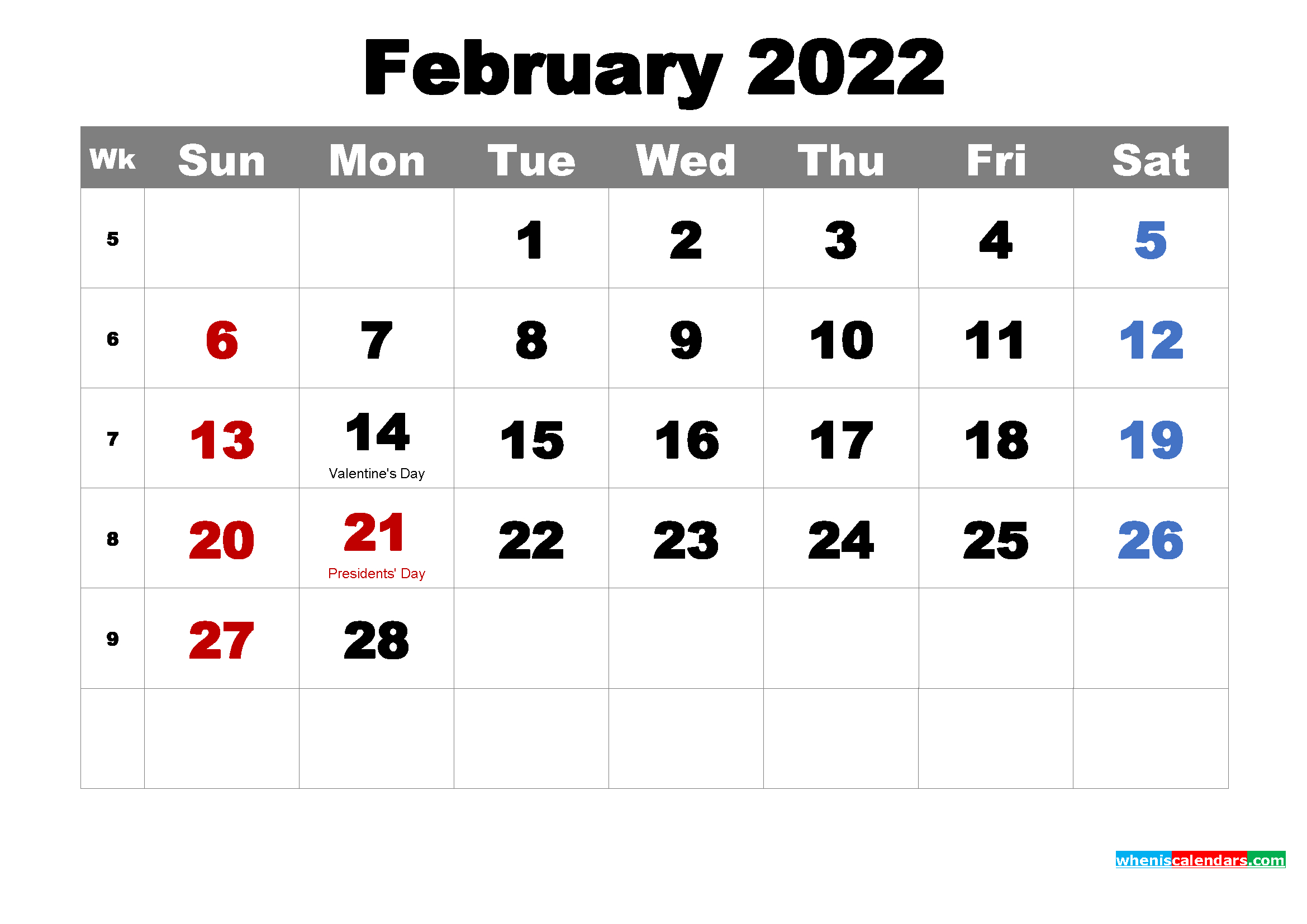 Pick Calendar February 2022 Printable