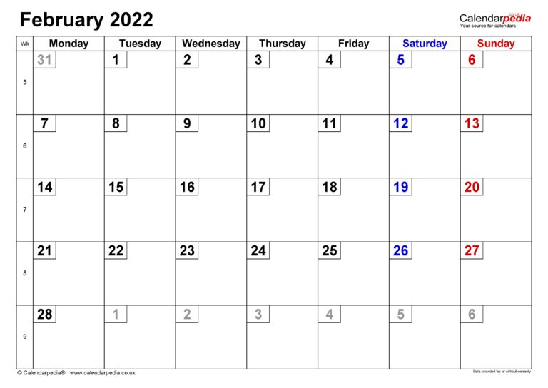 Pick Calendar February 22 2022