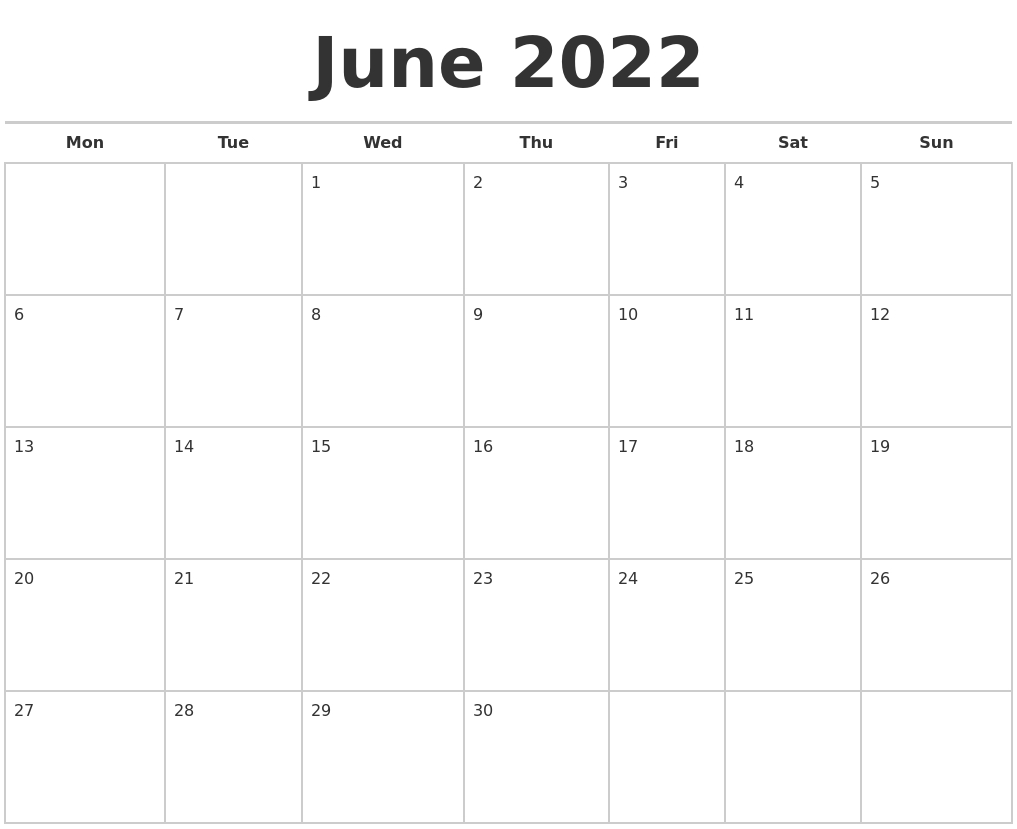 Pick Calendar For 2022 June
