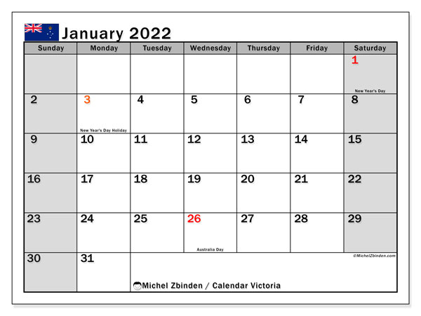 Pick Calendar January 2022 Australia