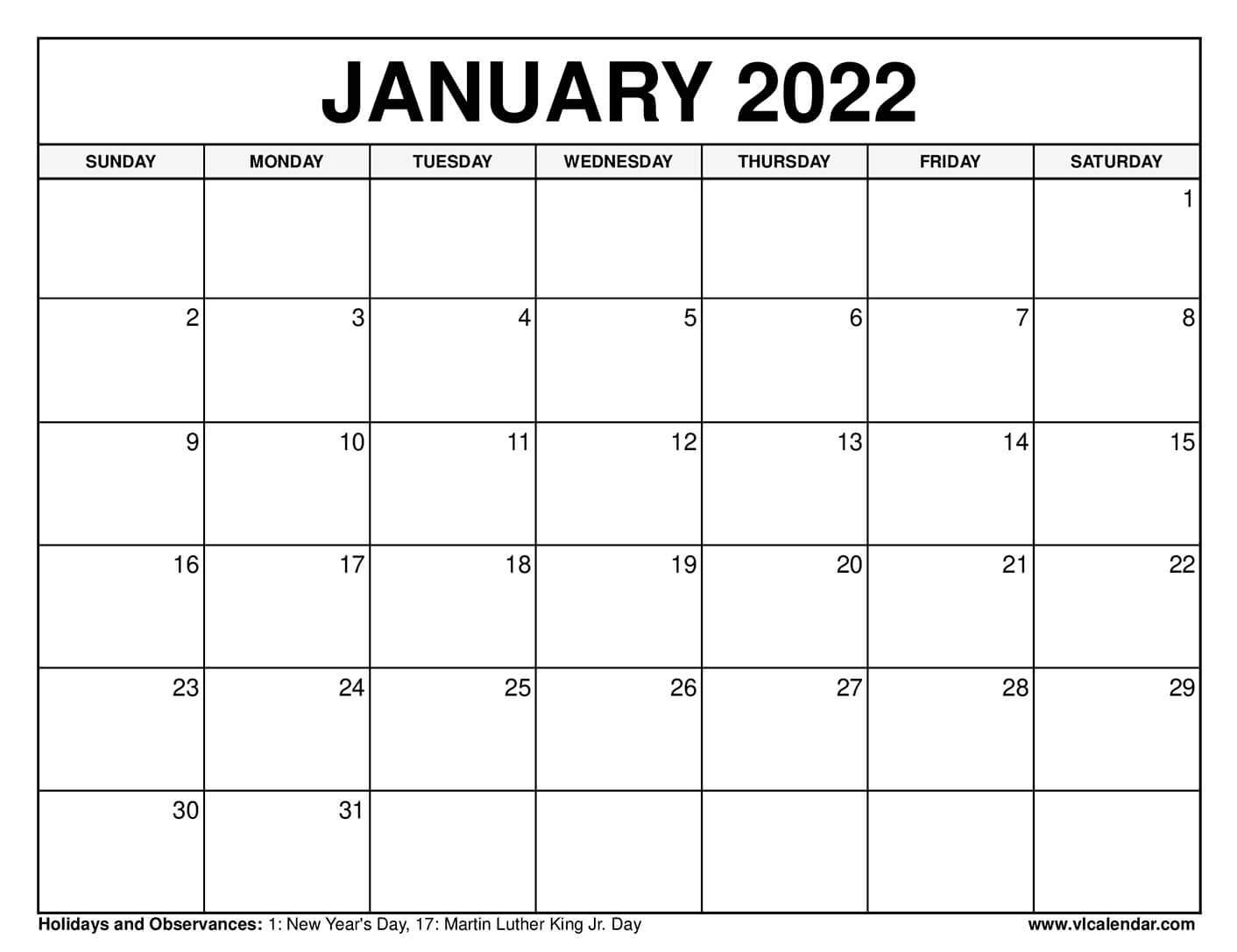 Pick Calendar Month Of January 2022