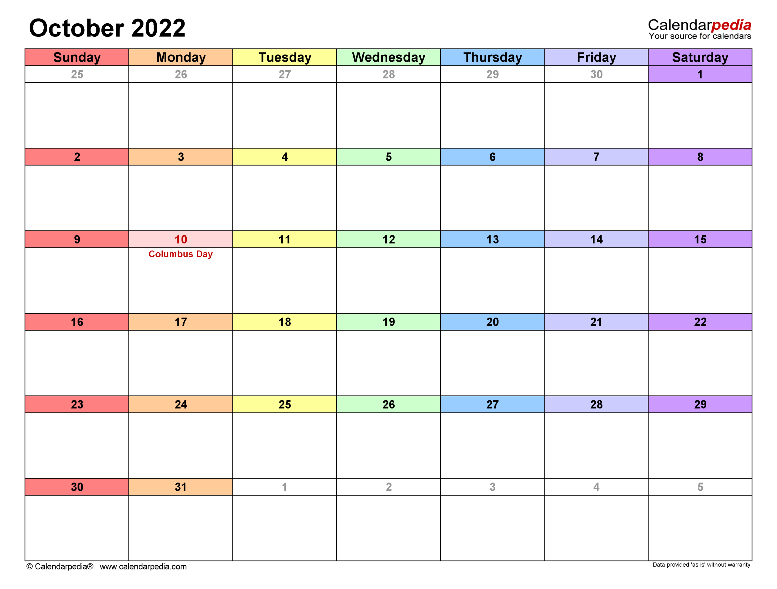 Pick Calendar October 2022 Printable