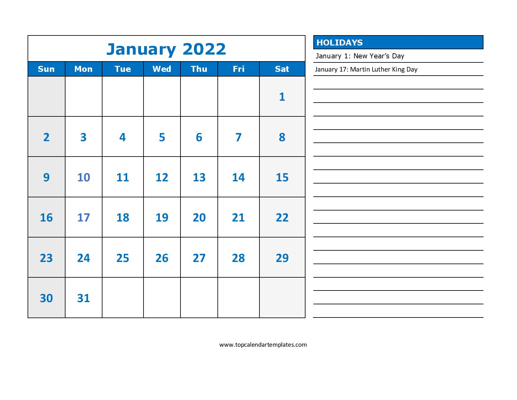 Pick Calendar To Print January 2022