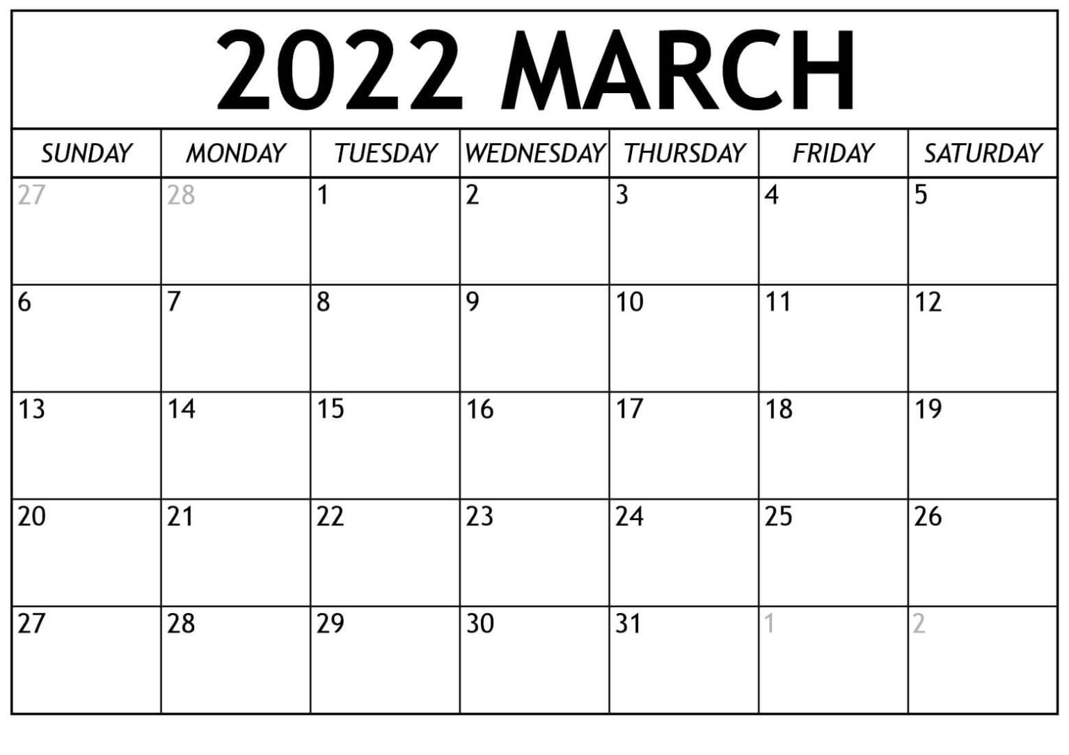 Pick Daily Calendar 2022 March