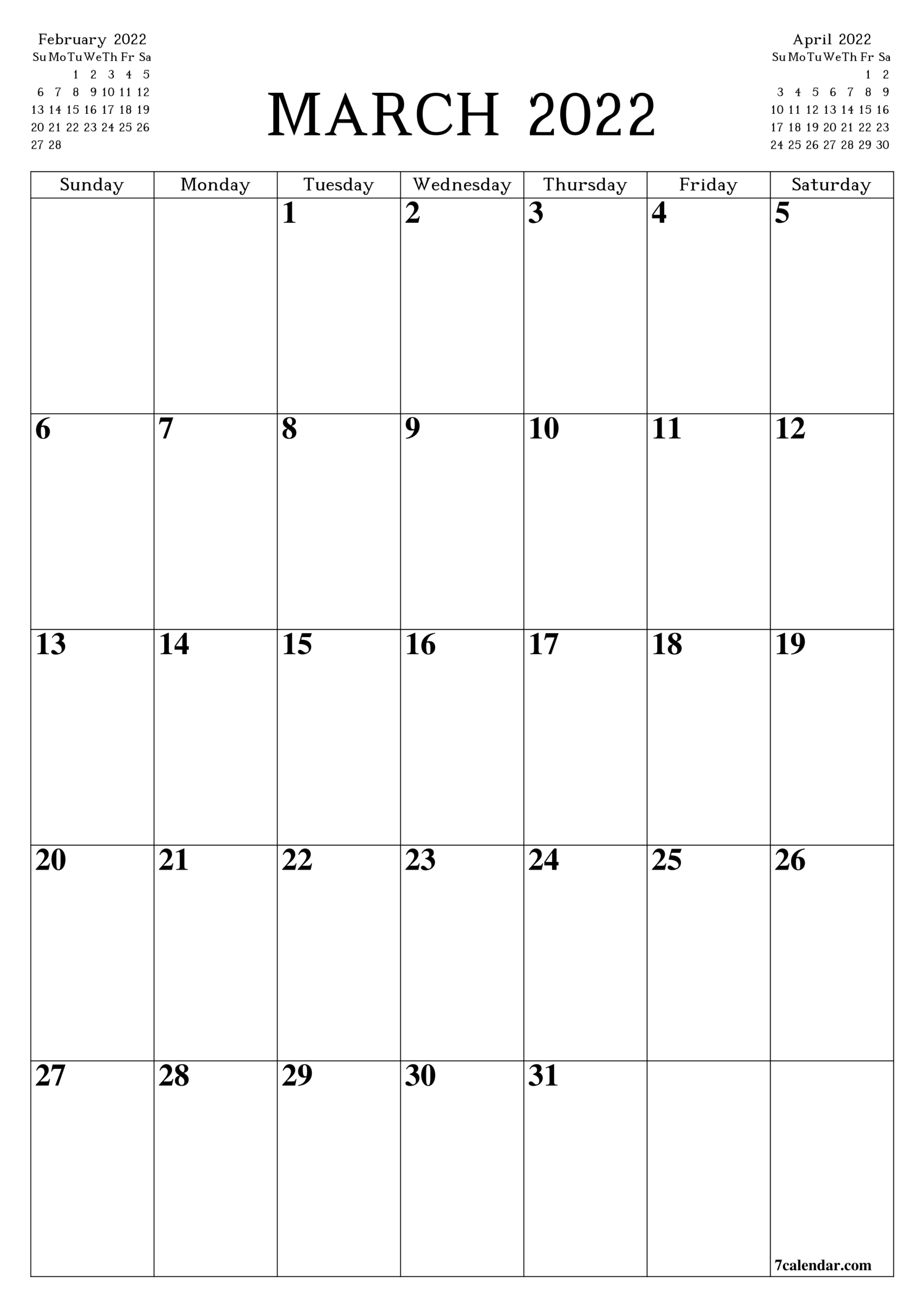 Pick Daily Calendar 2022 March