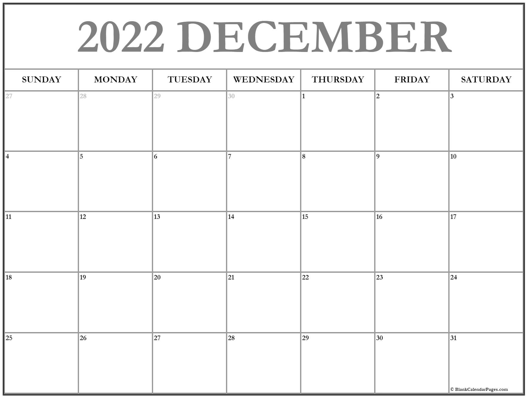 Pick December 2022 Calendar Printable Free