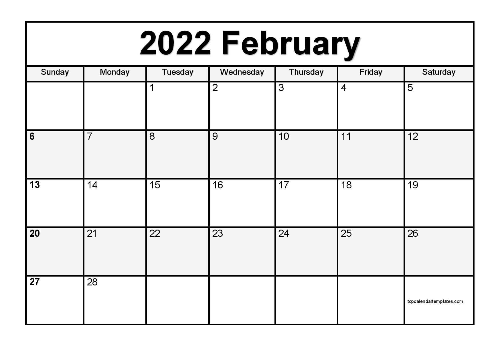Pick February 2022 Excel Calendar