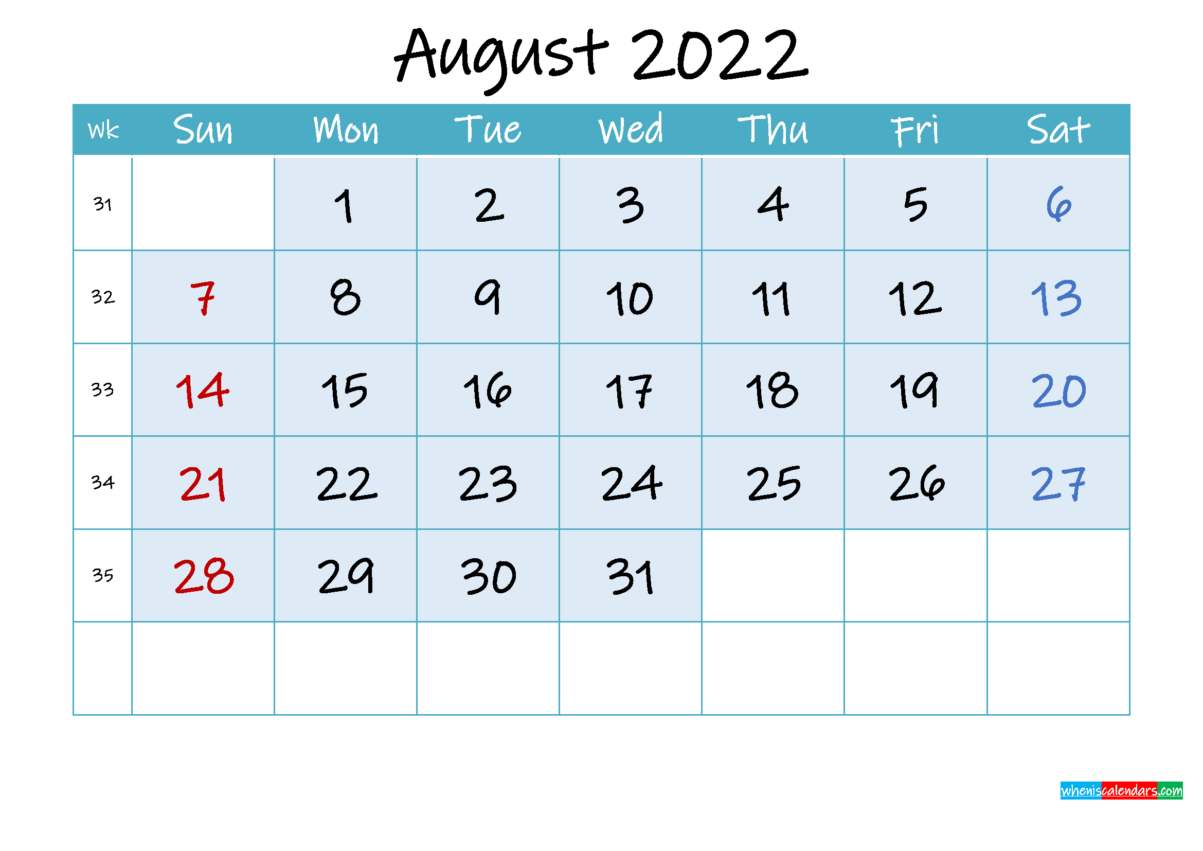Pick Free Printable Calendar August 2022