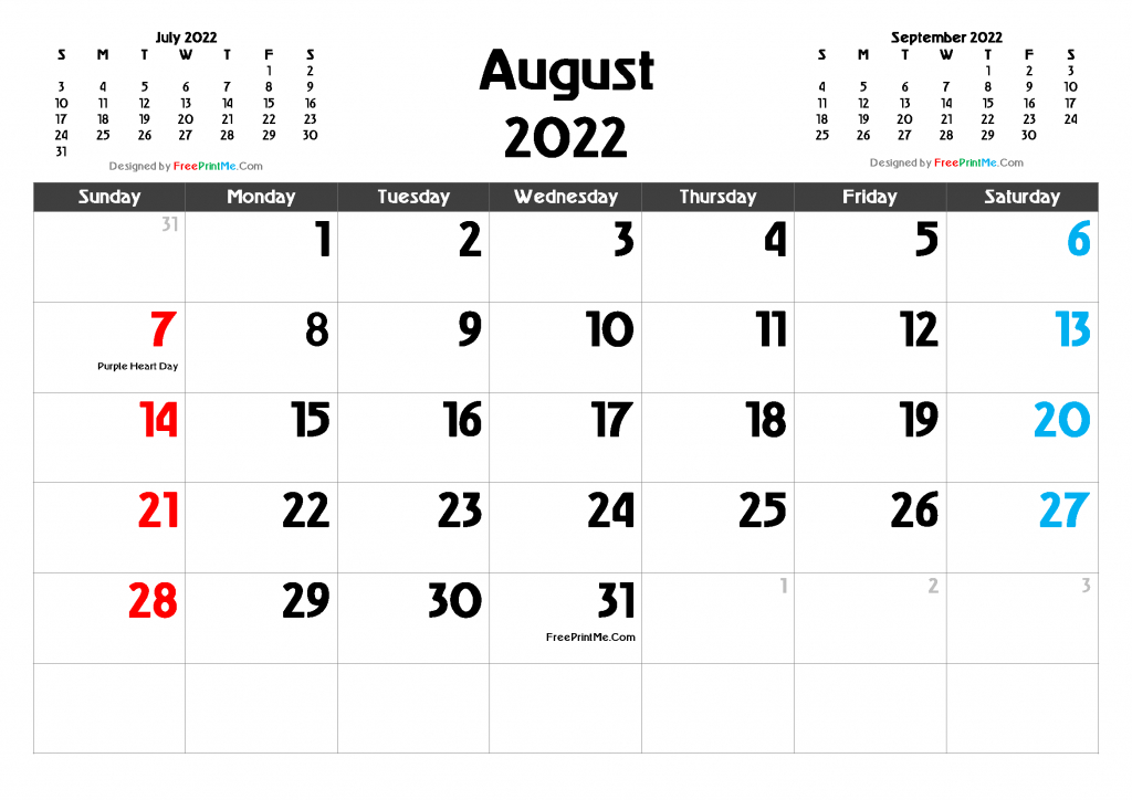 Pick Free Printable Calendar August 2022