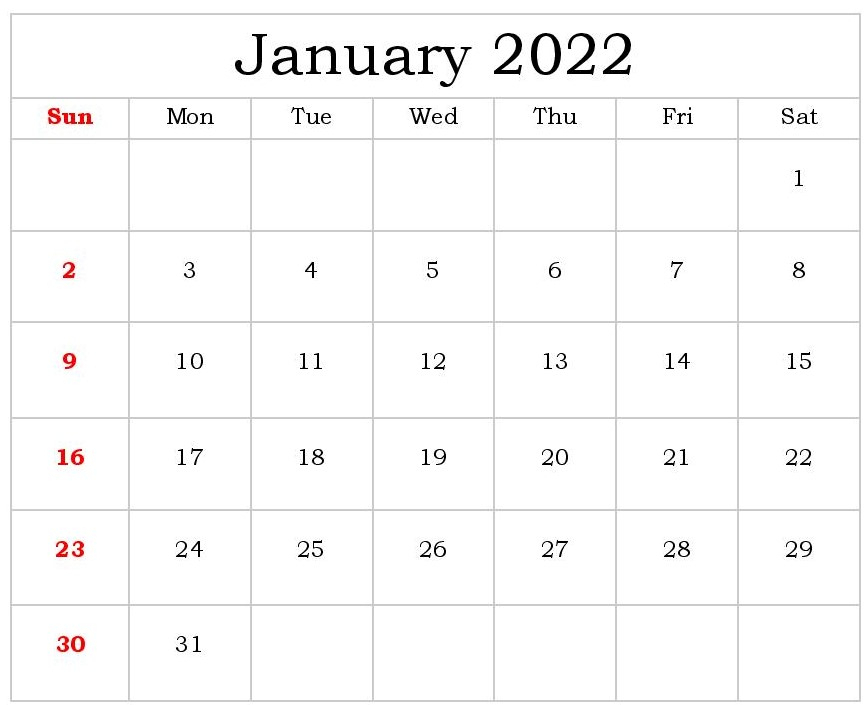 Pick January 1St 2022 Calendar