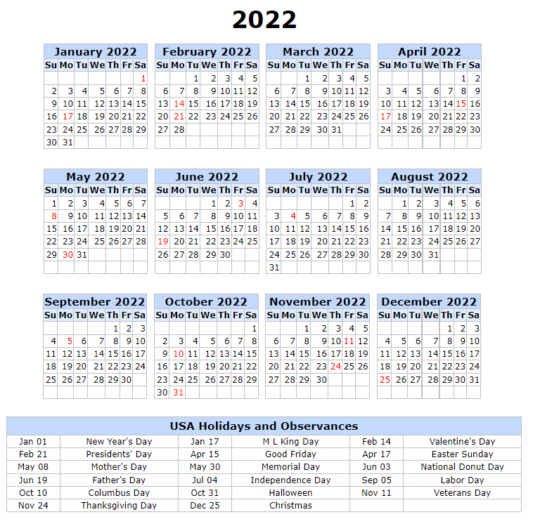 Pick January 2022 Calendar Festival