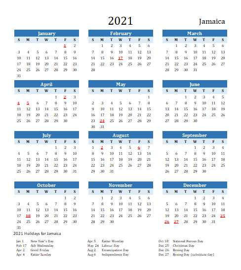 Pick January 2022 Calendar Jamaica