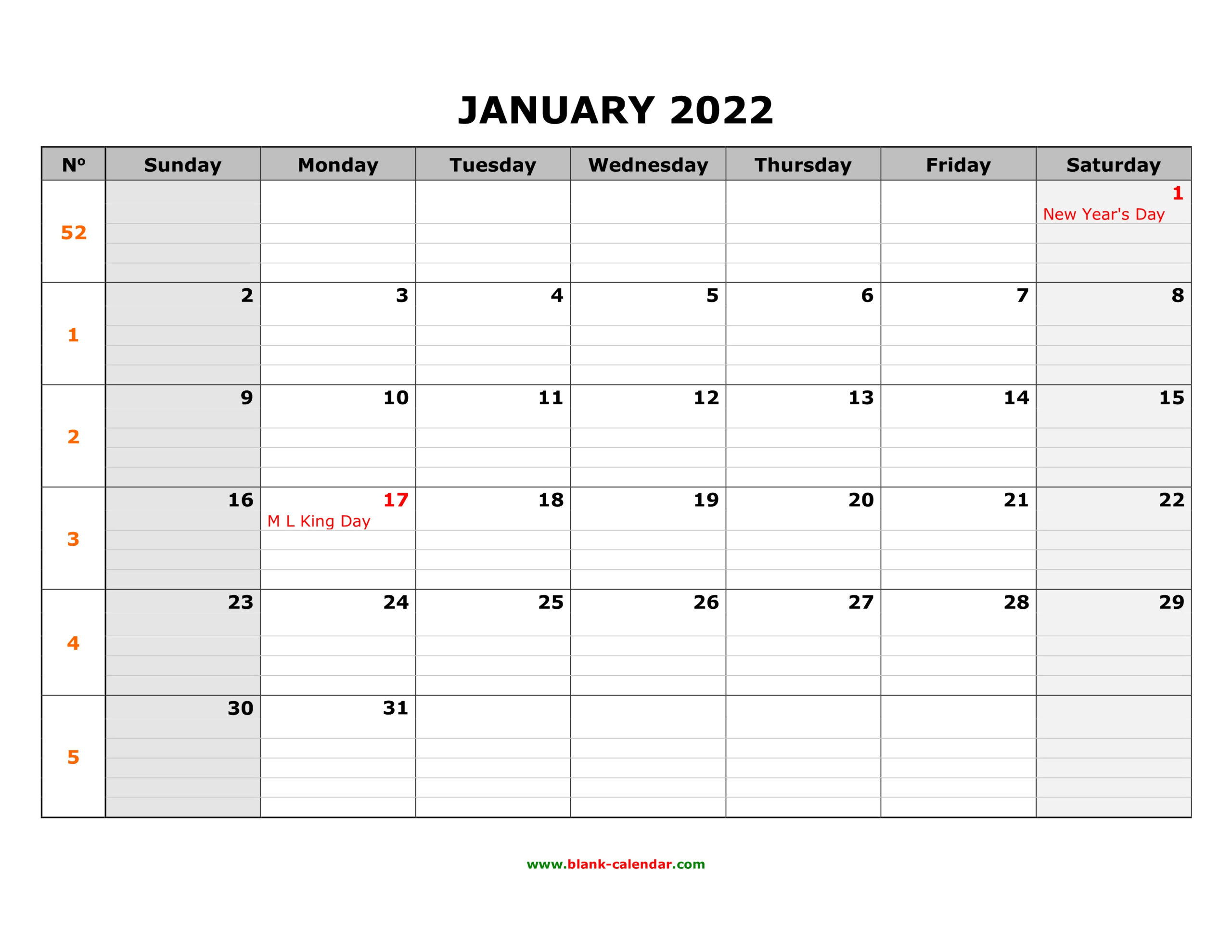 Pick January 2022 Calendar With Lines