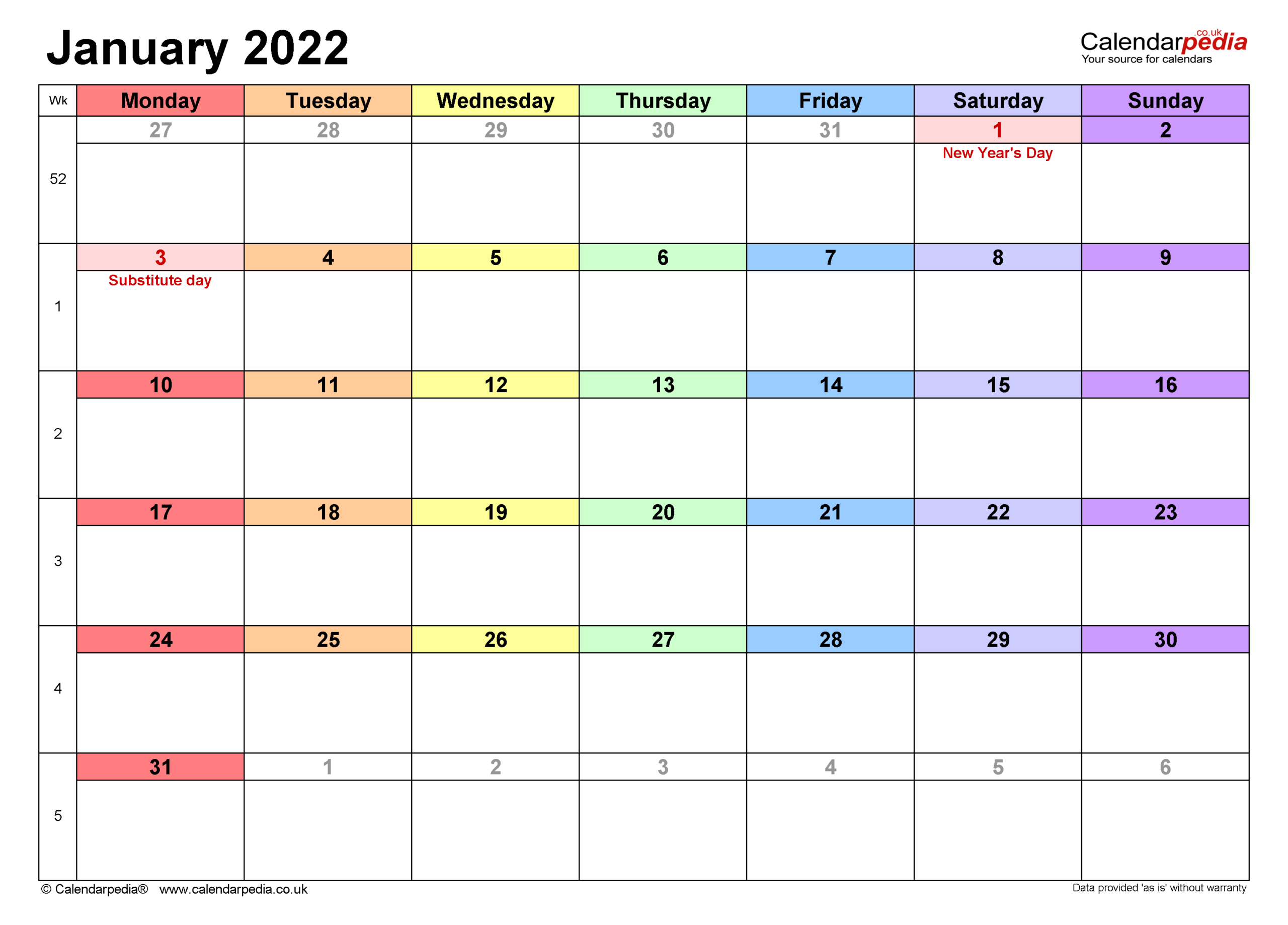 Pick January 2022 January Calendar