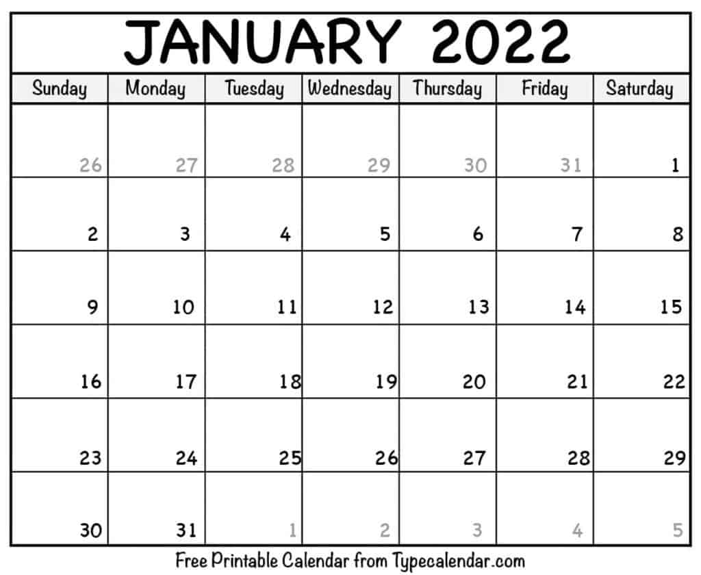 Pick January 2022 National Calendar