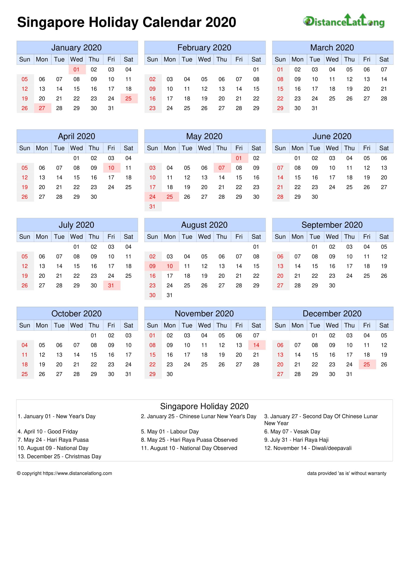 Pick January 2022 Singapore Calendar