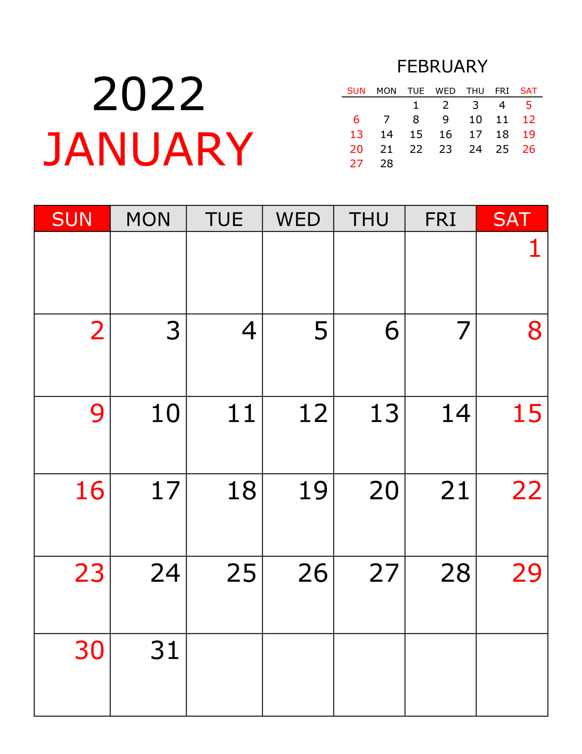 Pick January 2022 Us Calendar