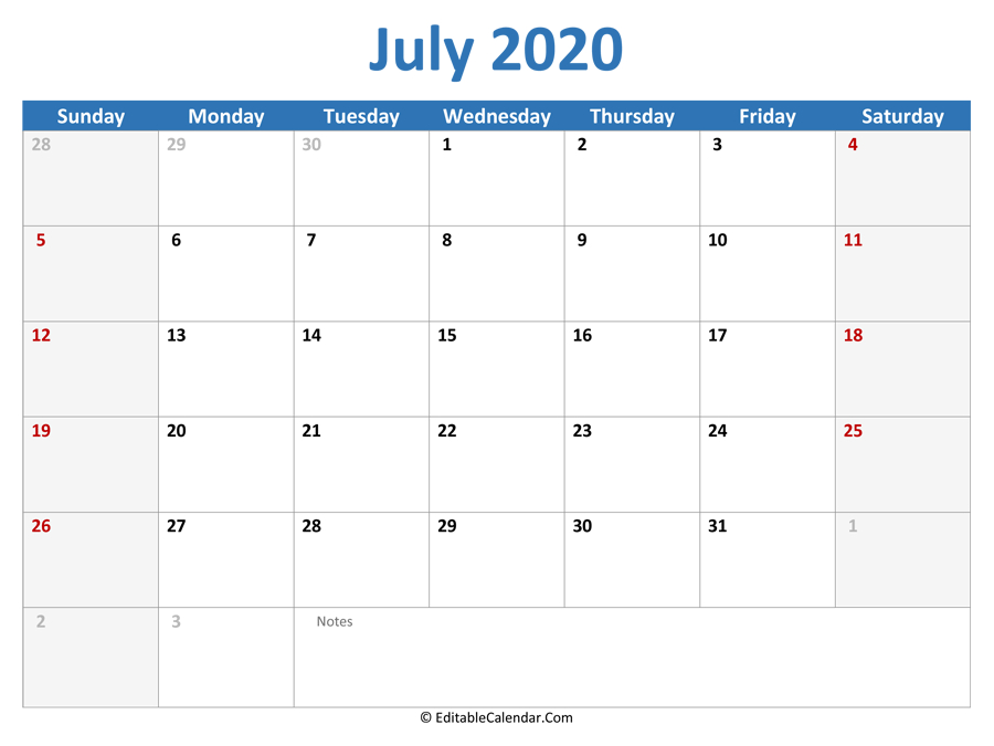 Pick July 2022 Calendar Editable