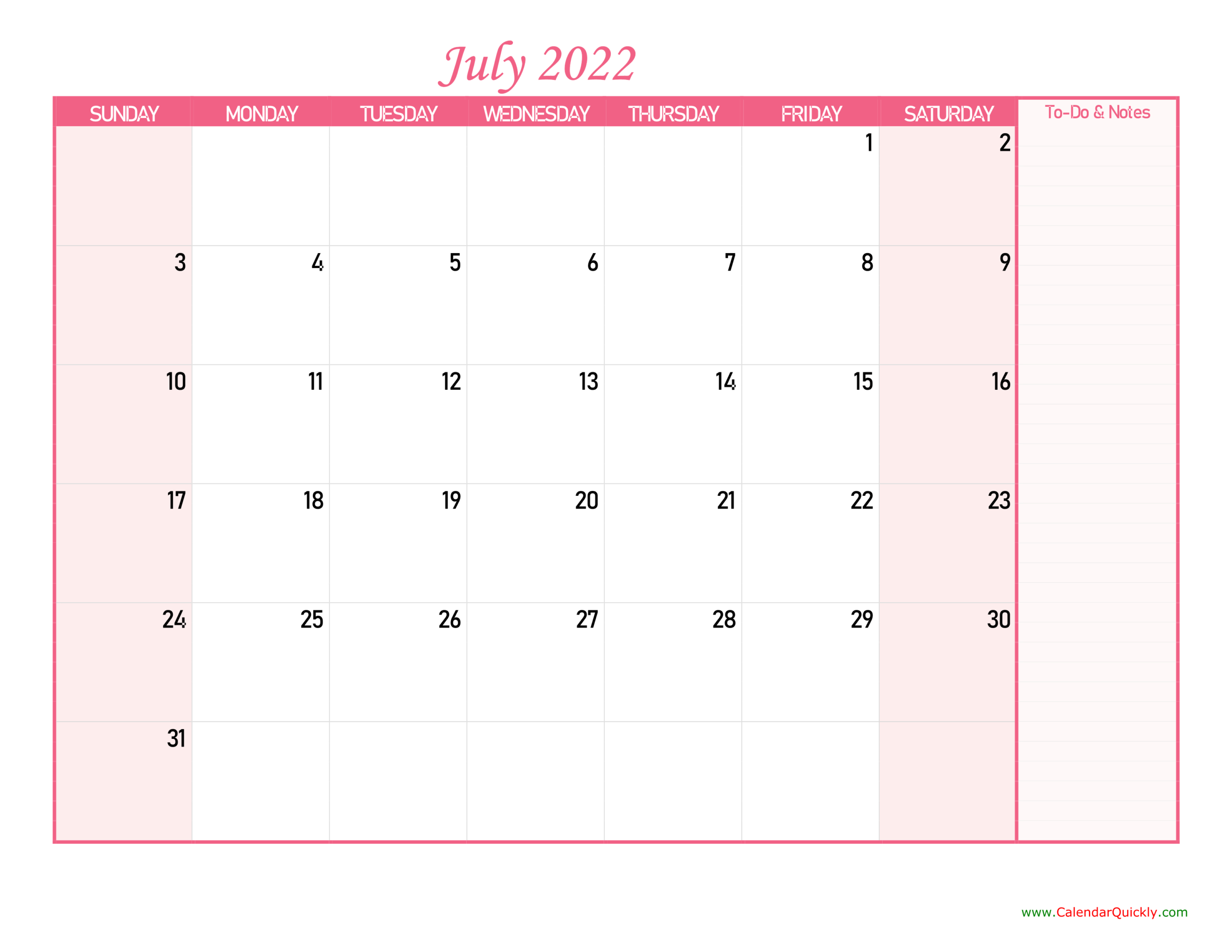 Pick July 2022 Calendar Monday Start