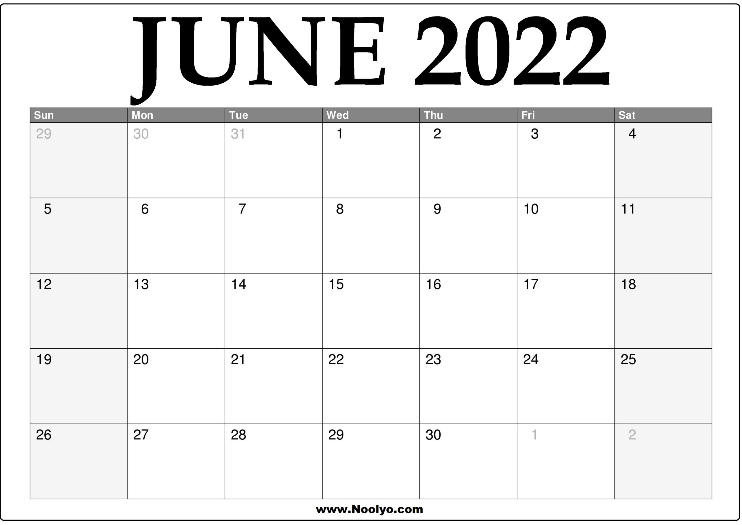 Pick June 2022 Blank Calendar