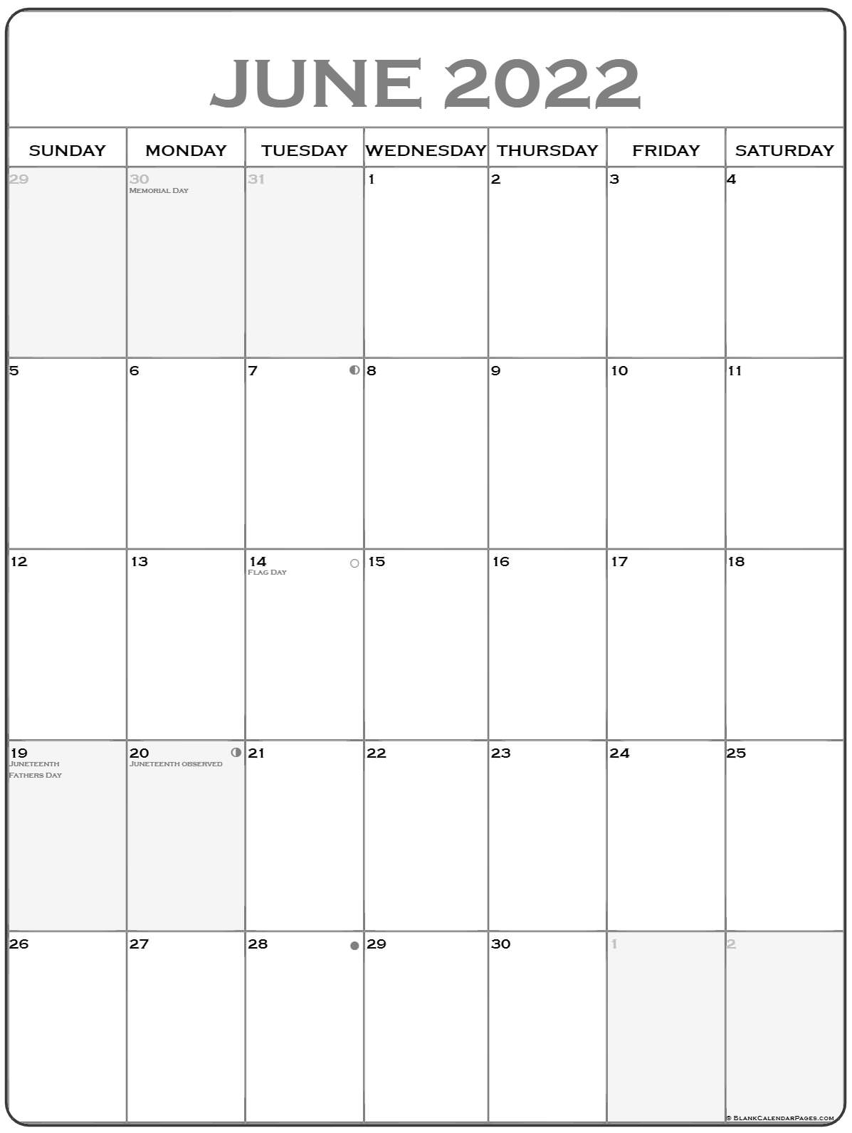 Pick June 2022 Calendar Free Printable
