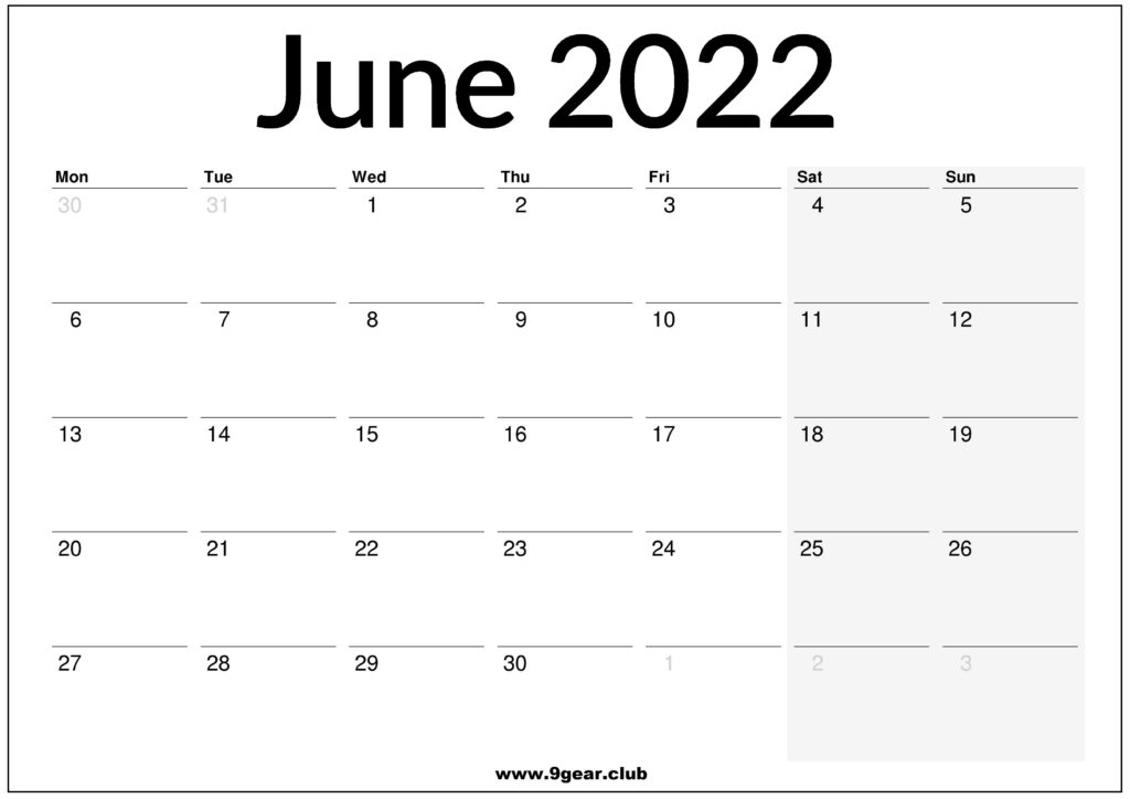 Pick June 2022 Calendar Monday Start