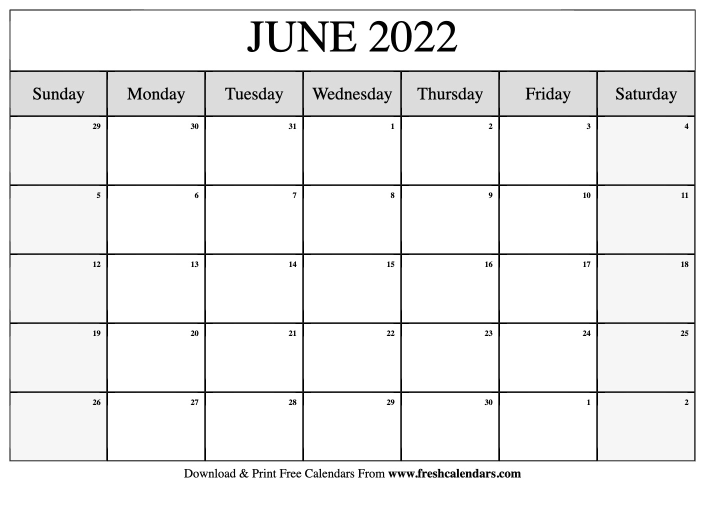 Pick June 2022 Calendar Printable Free