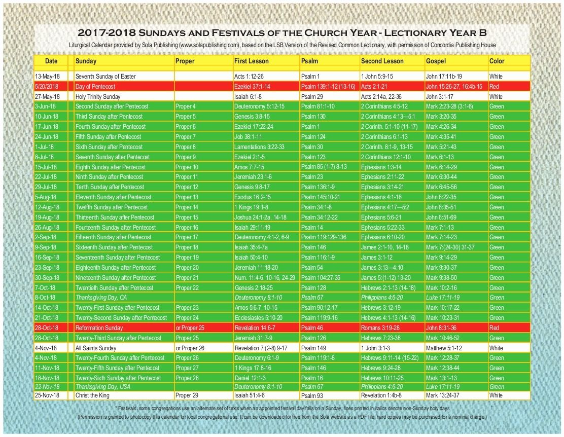 Pick Liturgical Calendar January 2022