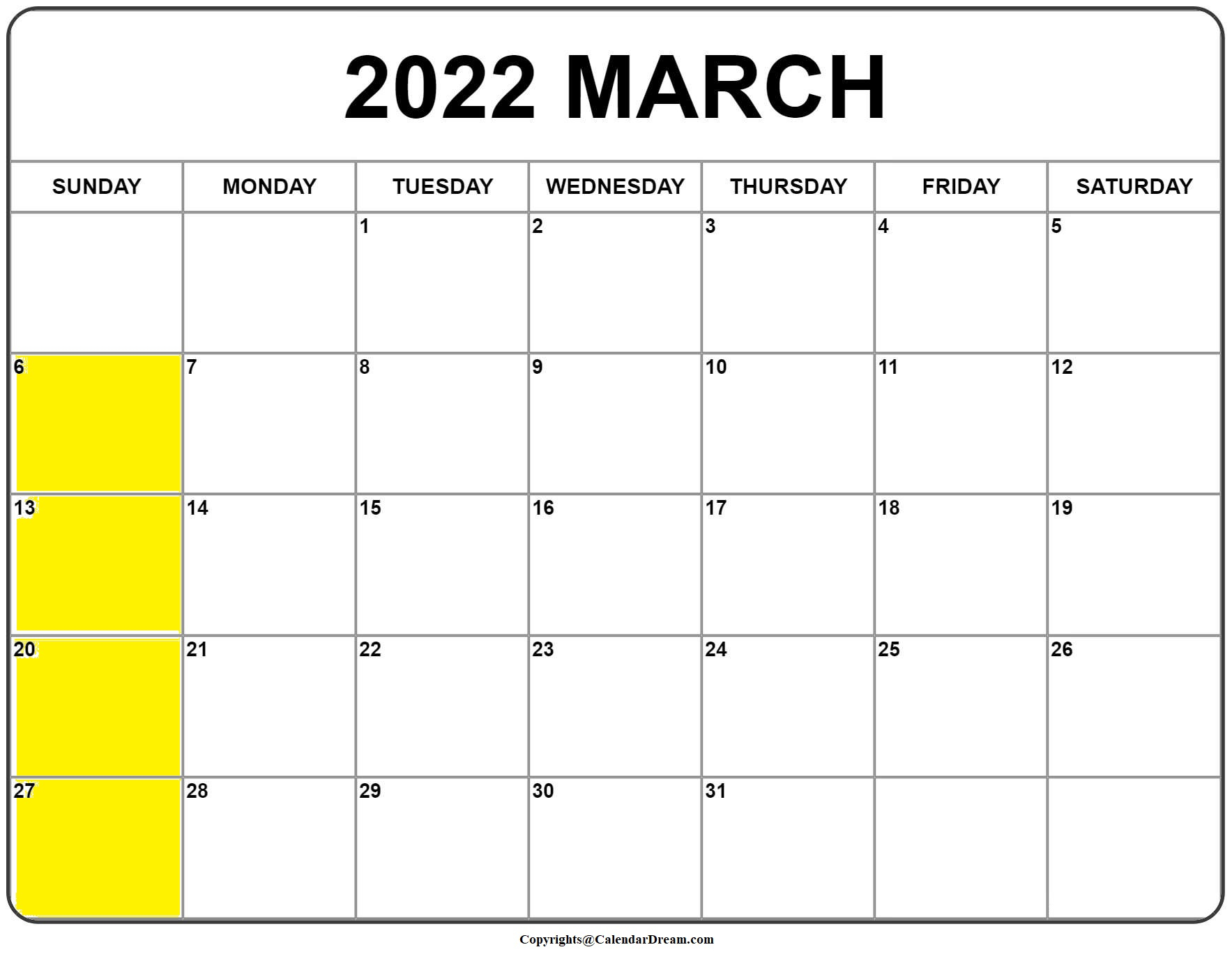 Pick March 2022 Calendar With Holidays Printable