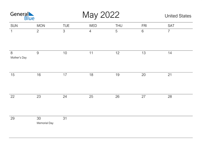 Pick May 2022 Calendar With Us Holidays