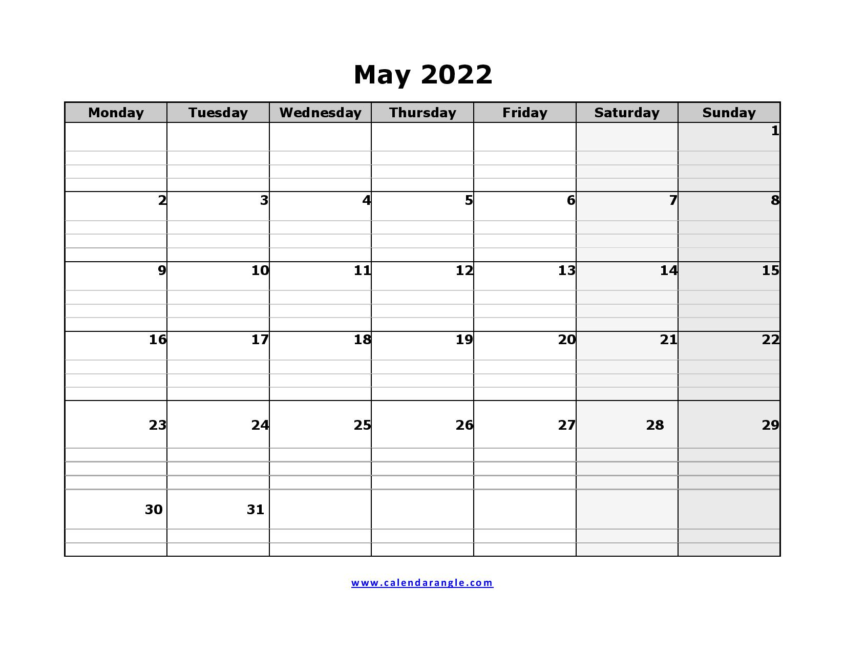 Pick Monthly Calendar For May 2022