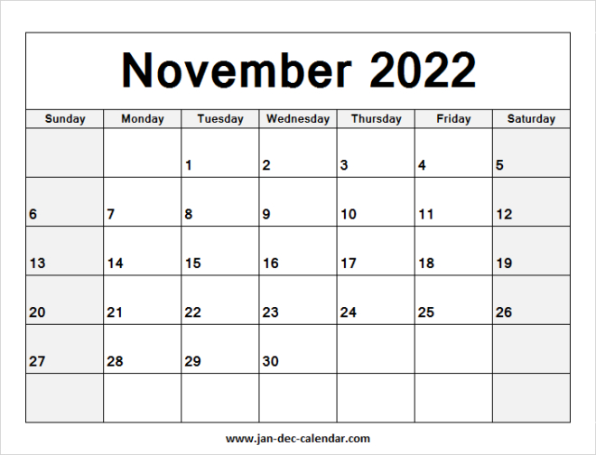 Pick November 2022 Blank Calendar