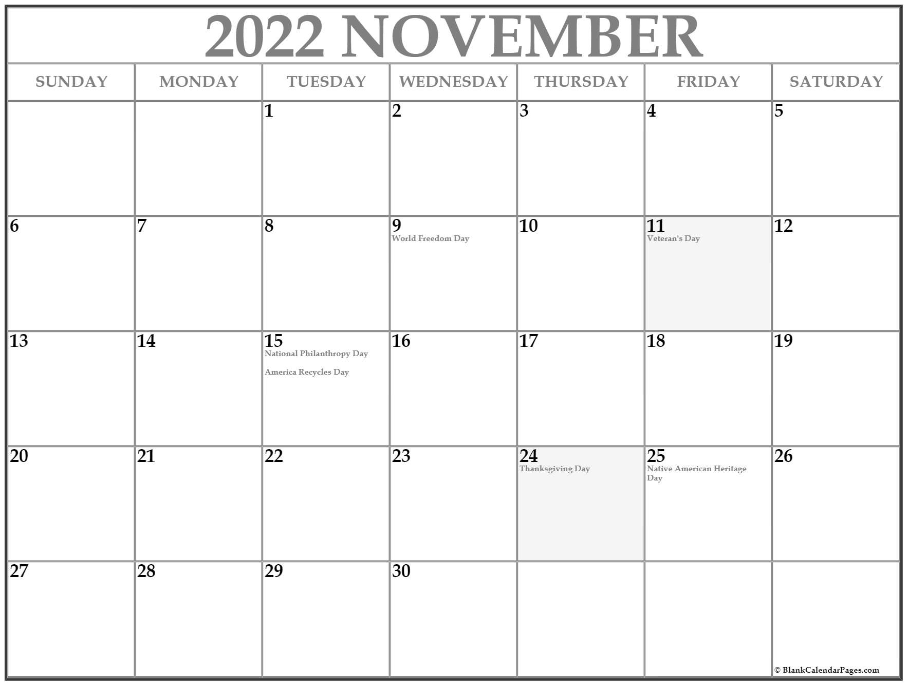 Pick November 2022 Blank Calendar