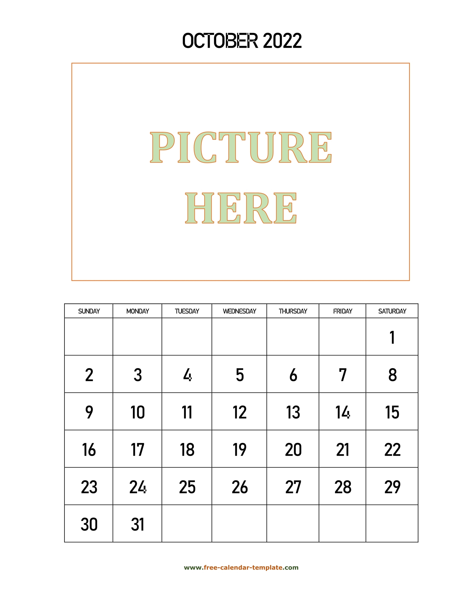 Pick October 2022 Blank Calendar