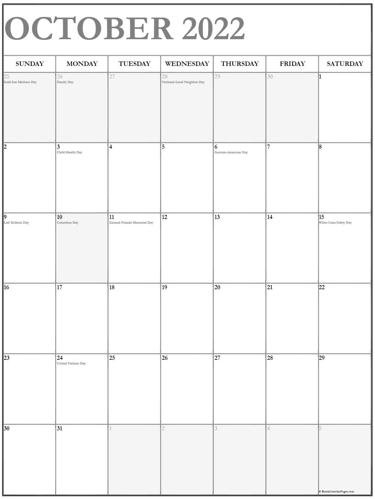 Pick October 2022 Calendar Template
