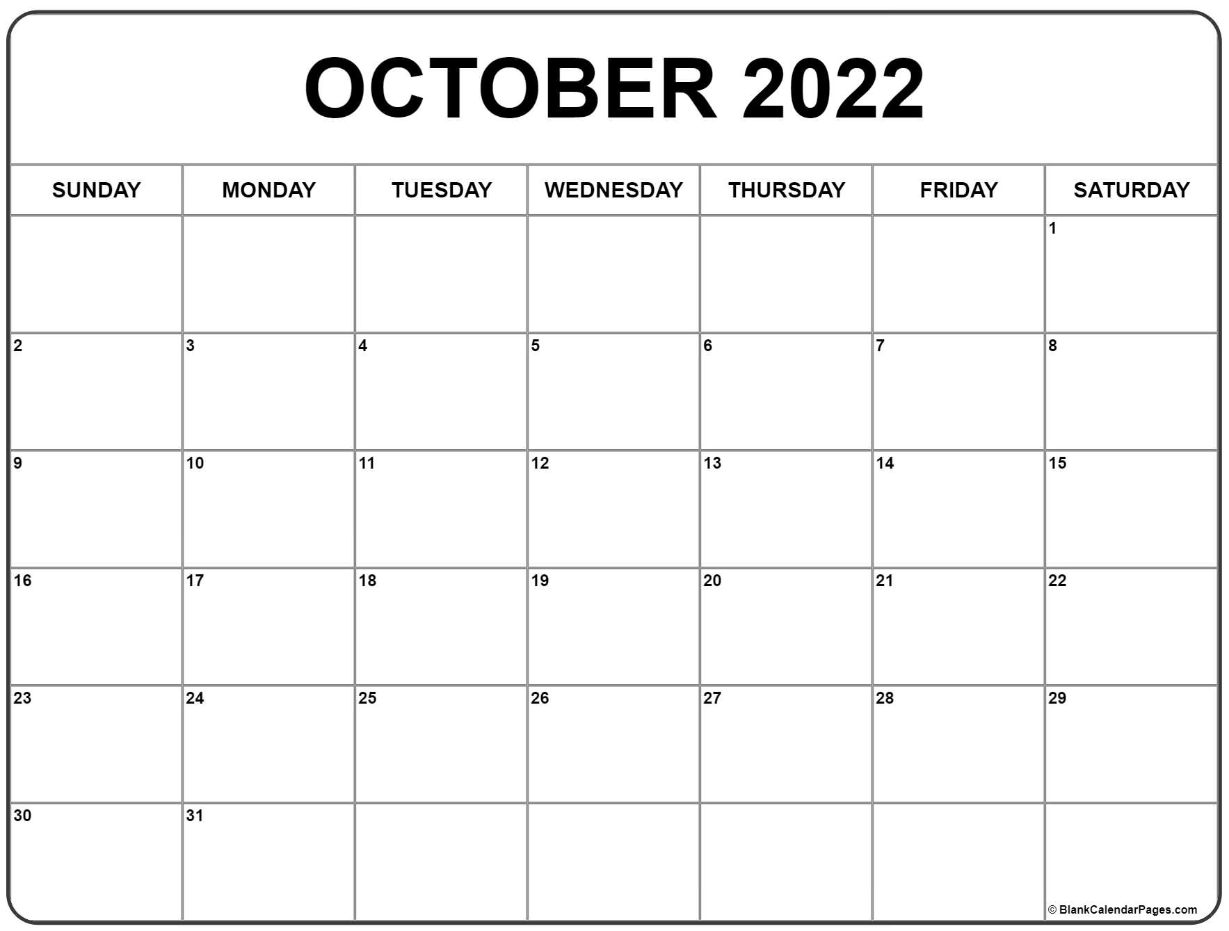 Pick October 2022 Holiday Calendar