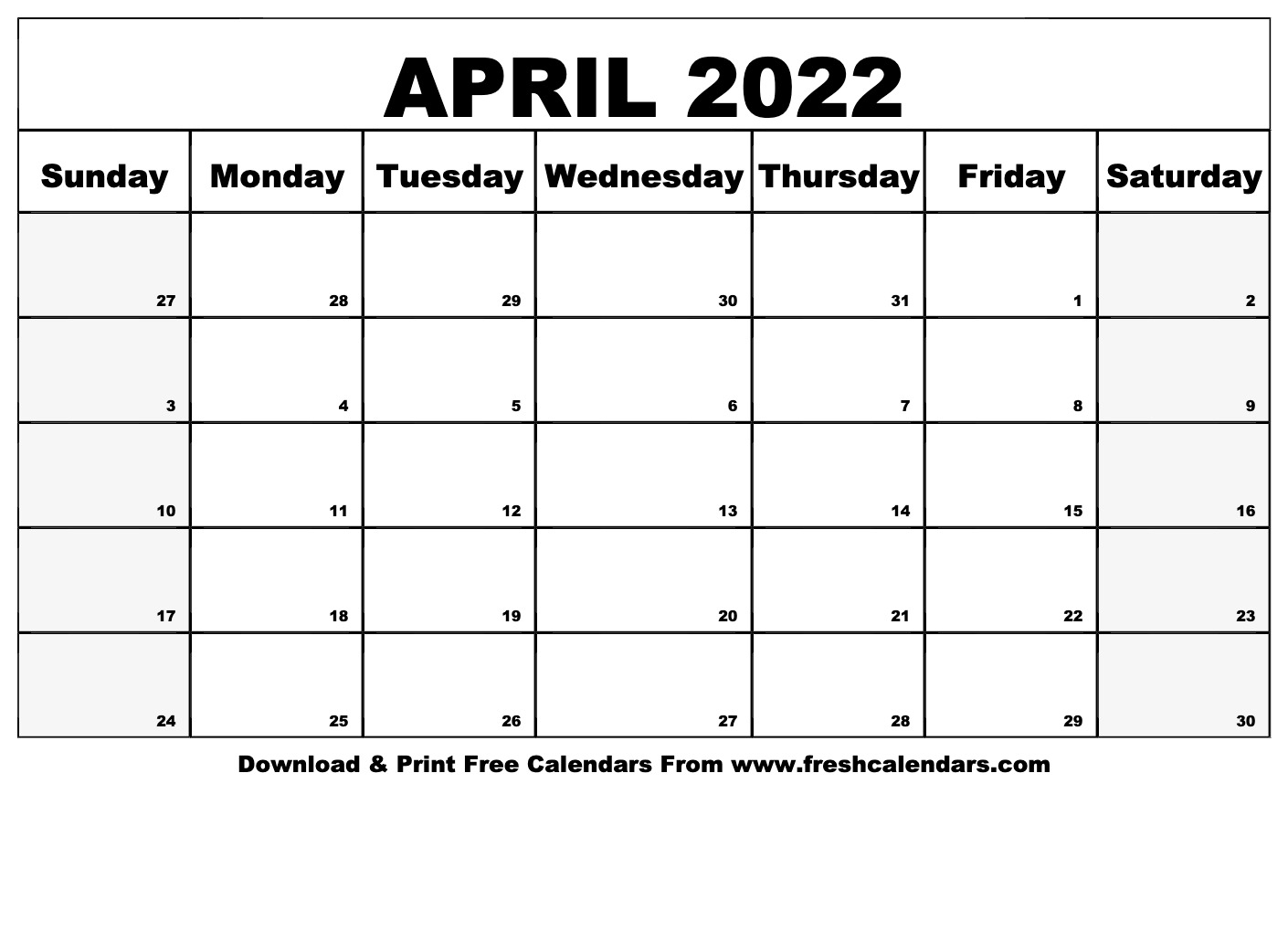 Pick Printable Calendar For April 2022