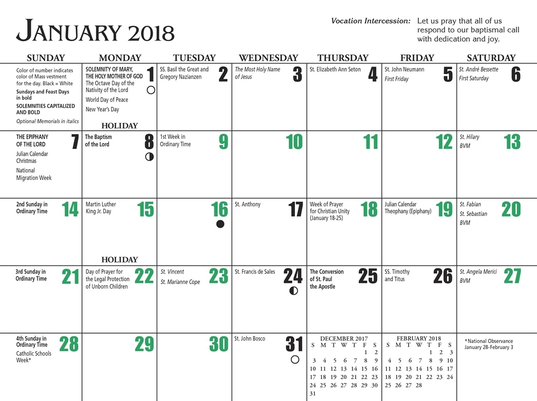 Pick Printable Catholic Liturgical Calendar