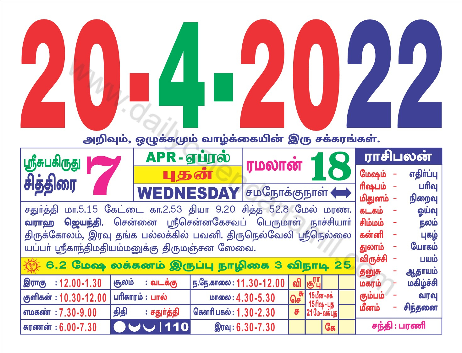 Pick Tamil Calendar 2022 December