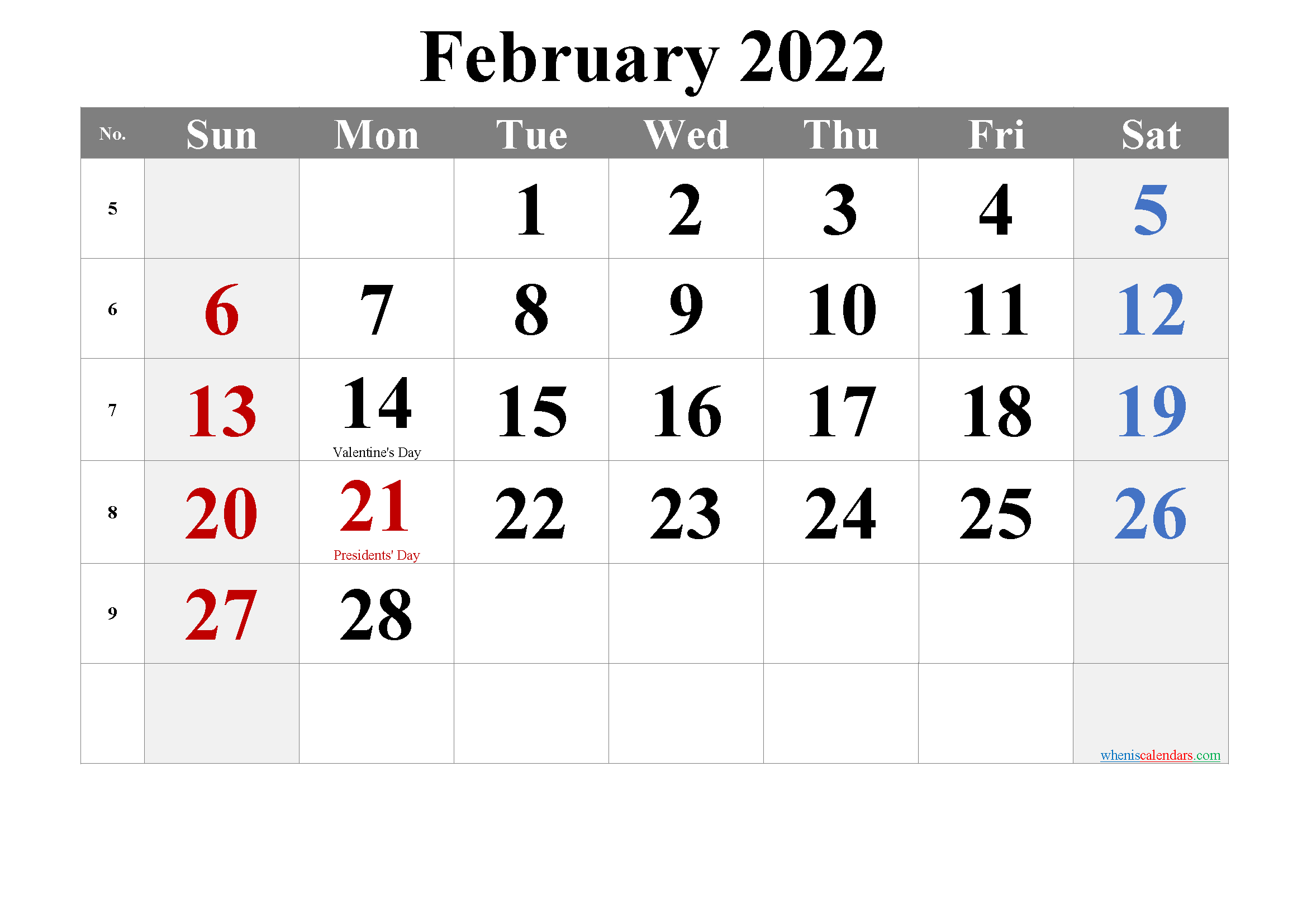Pick Year 2022 February Calendar