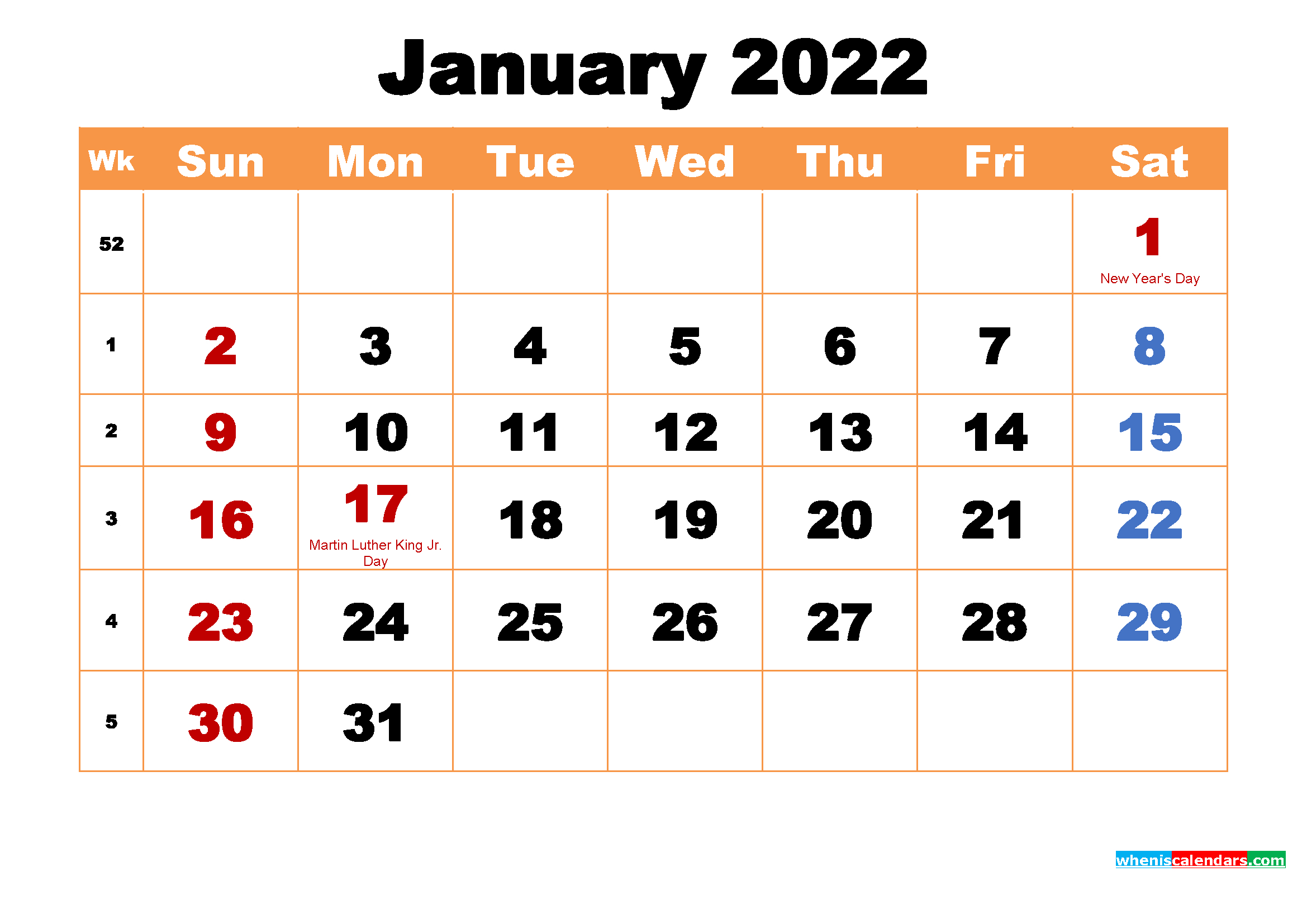 Take 2022 Calendar For January