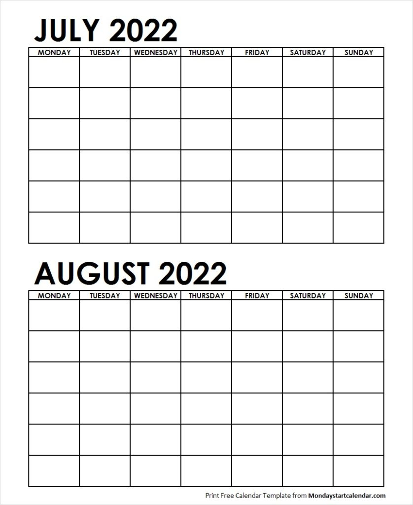 Take 2022 Calendar For July And August