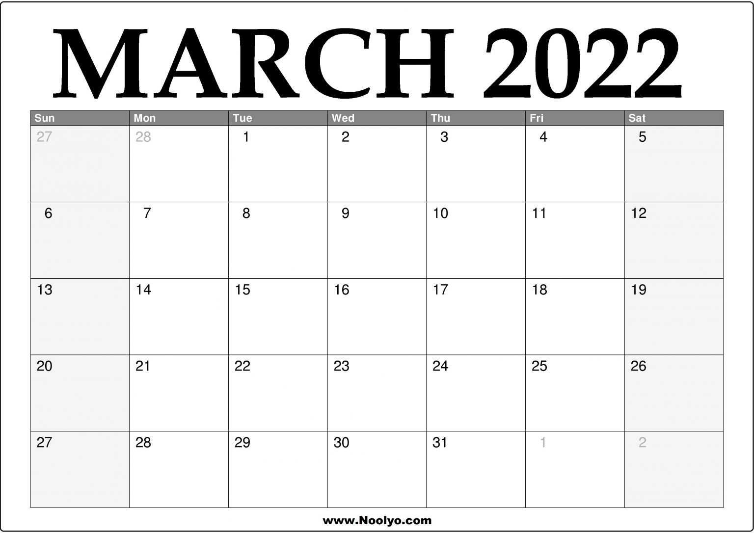 Take 2022 Calendar For March