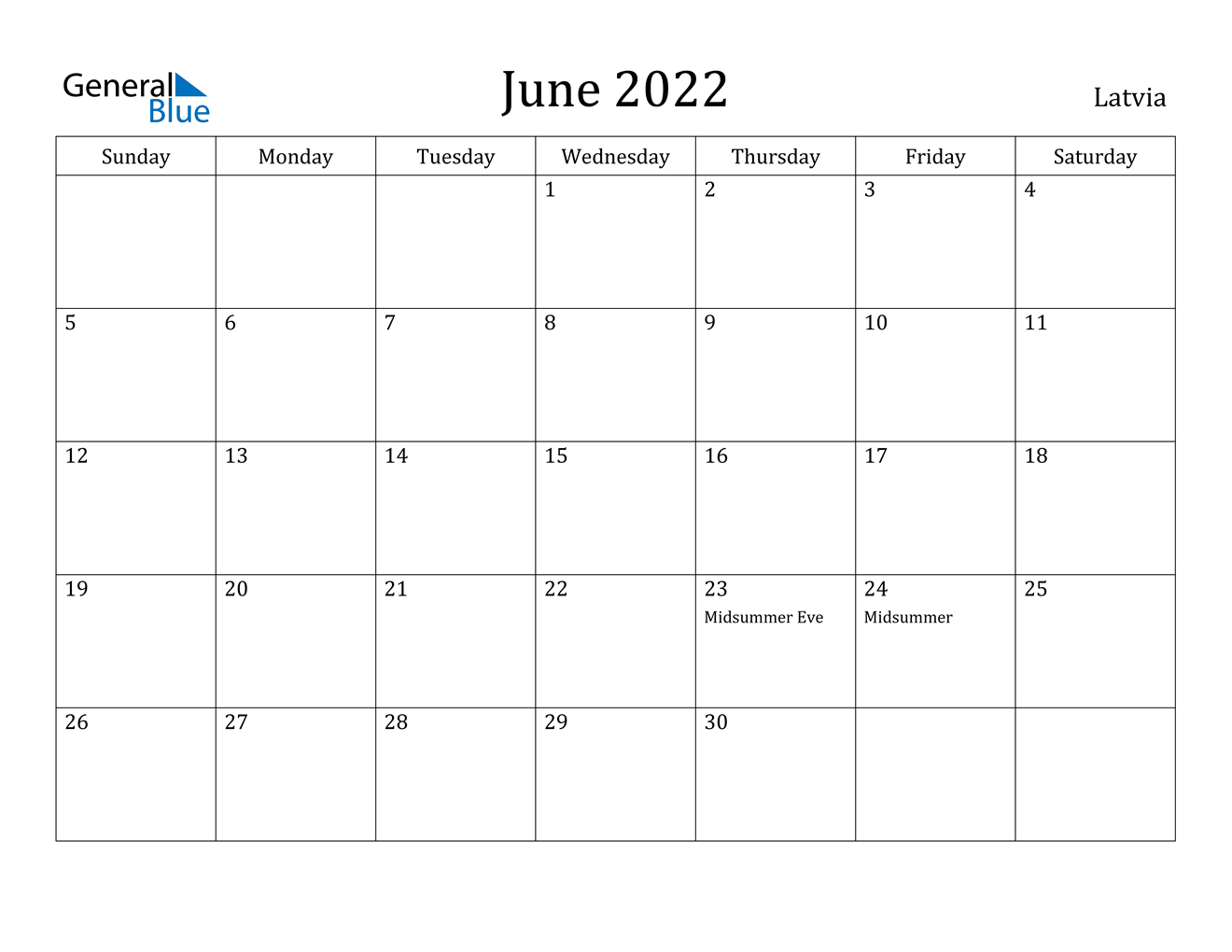 Take 2022 Calendar Of June