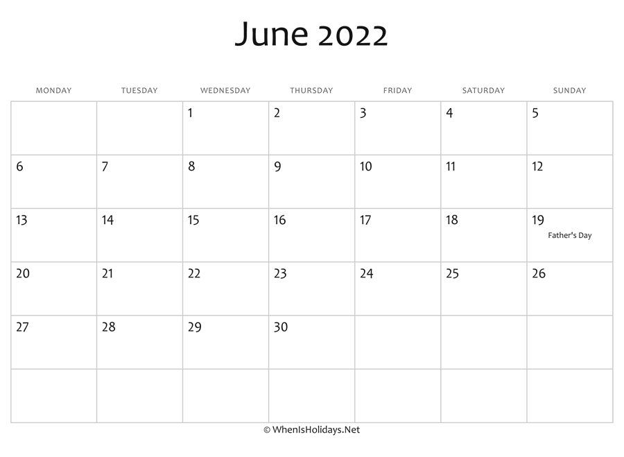 Take 2022 Calendar Of June