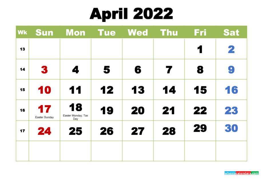 Take April 13 2022 Calendar