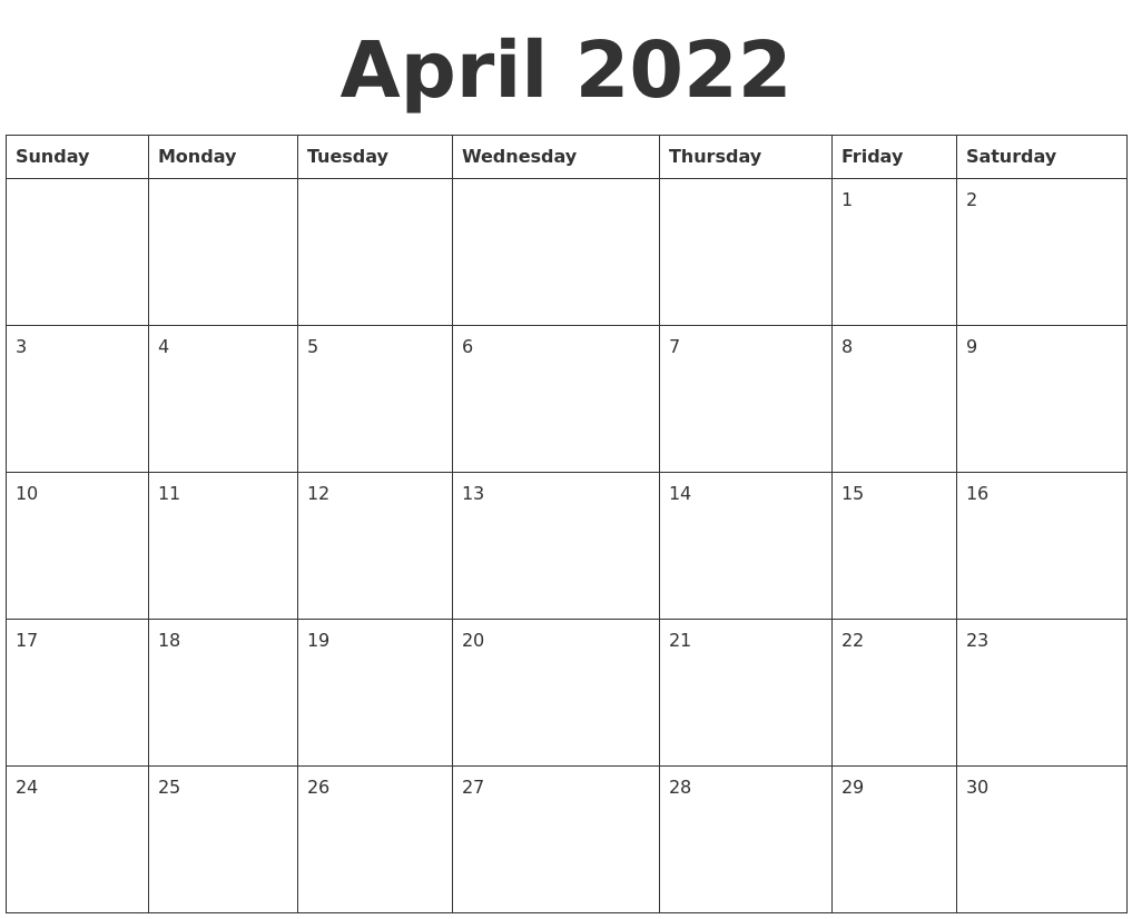Take April 2022 Calendar Festival