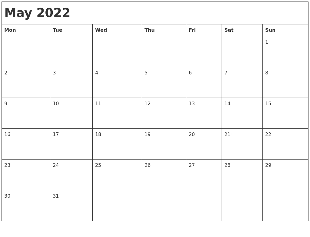Take April 2022 Calendar Monday Start