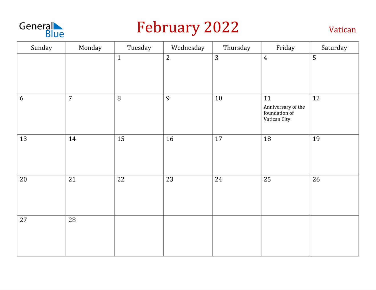 Take Blank Calendar February 2022 Printable